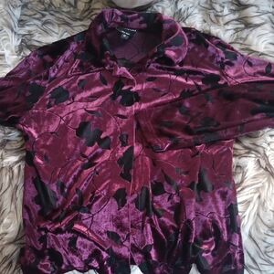 Catalyst.. Burgundy Velvet Shirt..sheerer In Black Parts..Will Fit S